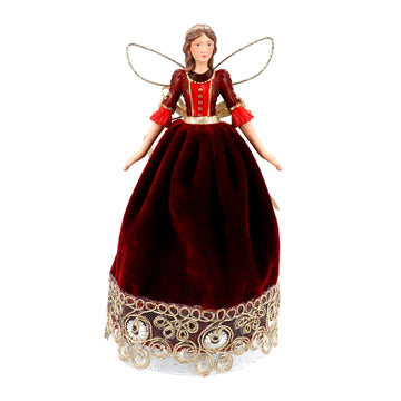 Red Velvet/Gold Lace Fairy Resin Tree Topper (18cm)