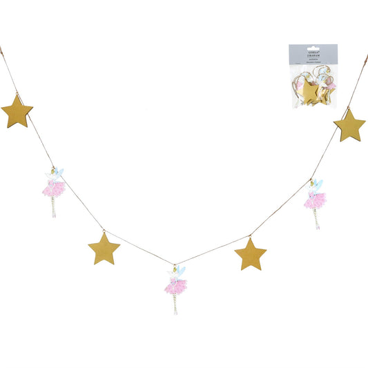 Pink Ballerina Mice/Gold Stars Wood Garland (120cm)