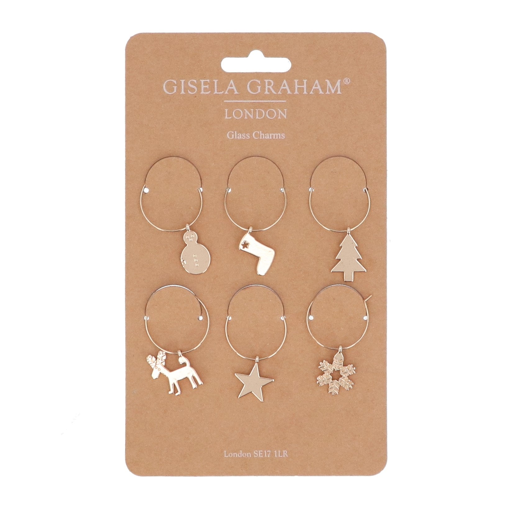 Pack/6 Metal Glass Charms 18cm – Gold Christmas Symbols