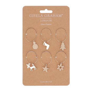 Pack/6 Metal Glass Charms 18cm – Gold Christmas Symbols