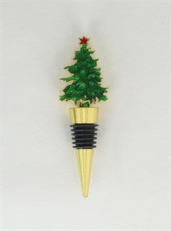 Green & Gold Metal Christmas Tree Bottle Stopper