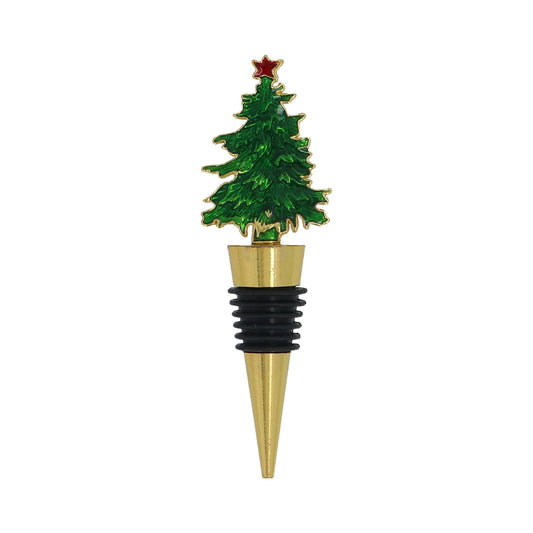 Green/Gold Christmas Tree Metal Bottle Stopper (11cm)