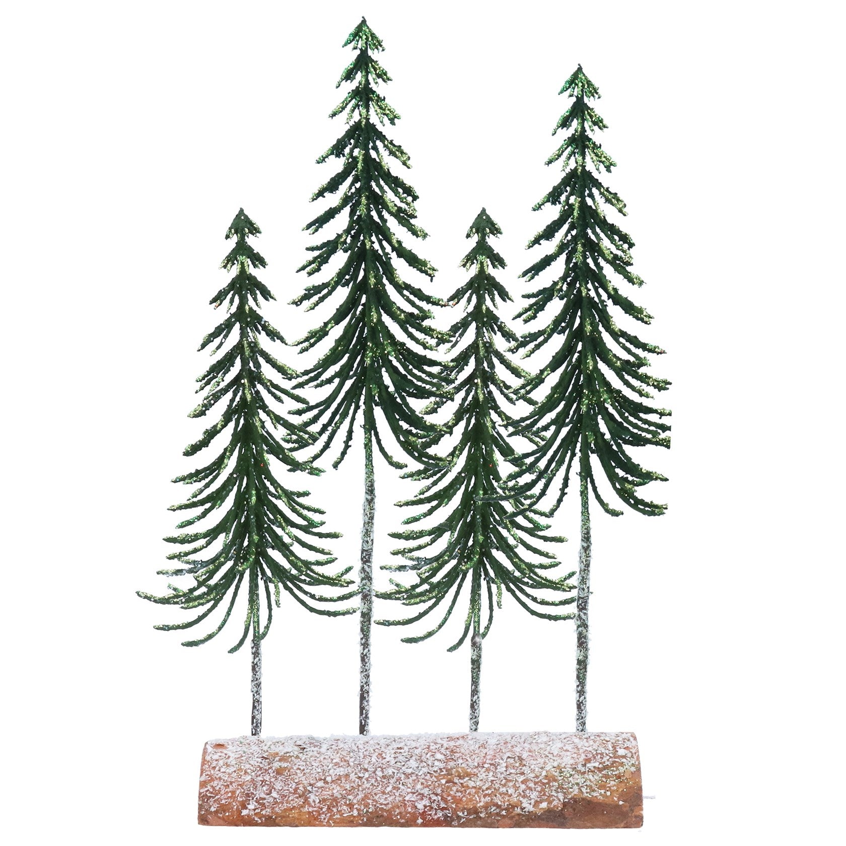 Bristle Orn 35cm – 4 Green Glittered Trees on Log