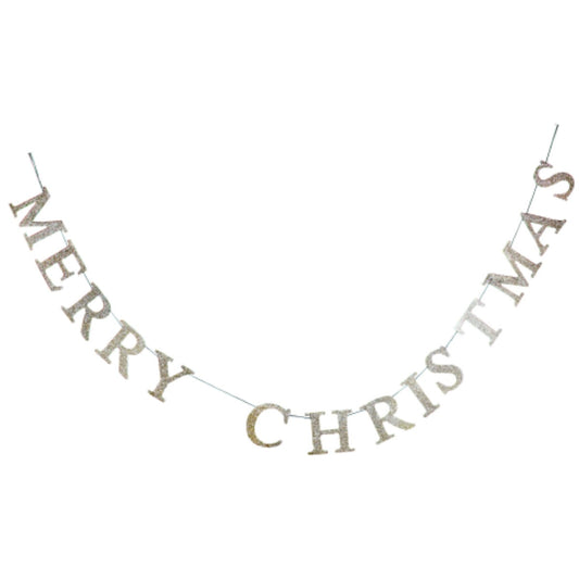 Gold Sparkling 'Merry Christmas' Wood Garland (150cm)