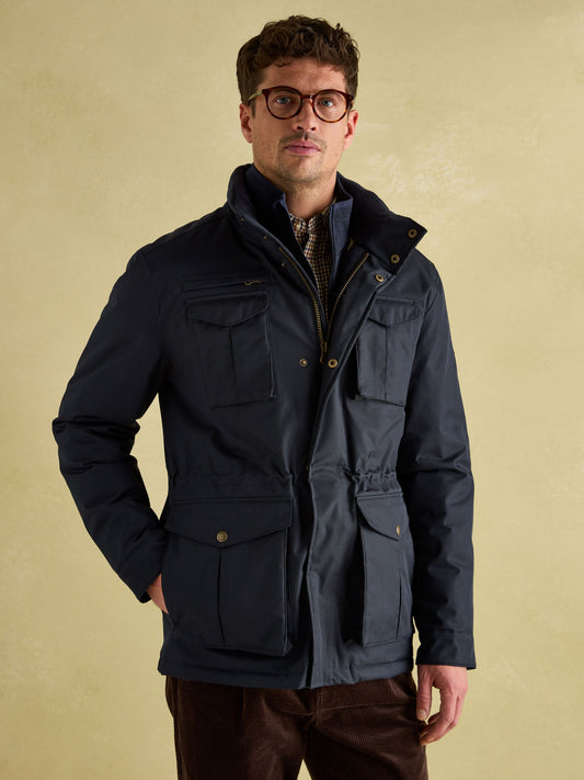 Beckett Navy Waterproof Field Coat With Packable Hood