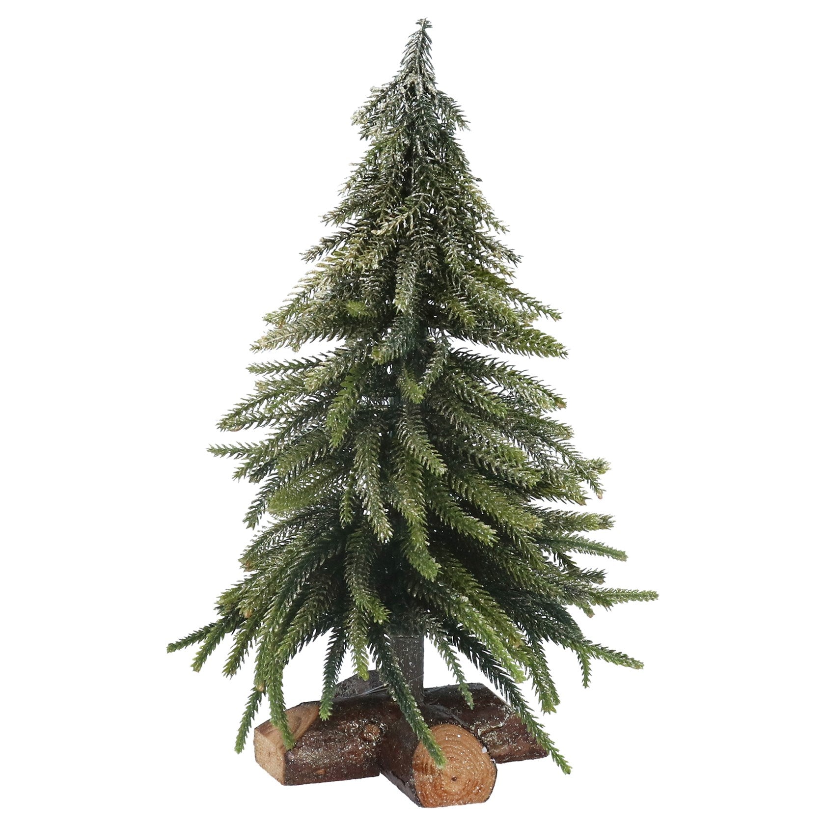 Green Fir Tree on Log w Gold Glitter Orn