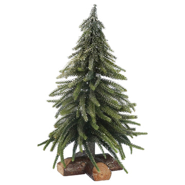 Green Fir Tree on Log w Gold Glitter Orn