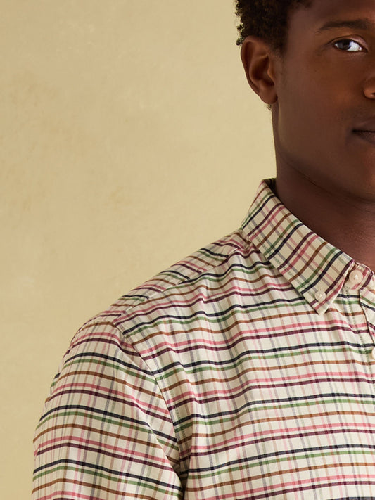 Welford Cream Multi Cotton Check Shirt