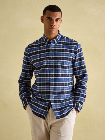 Welford Navy Cotton Check Shirt