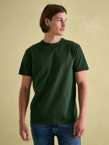 Denton Dark Green Plain Jersey Crew Neck T-Shirt