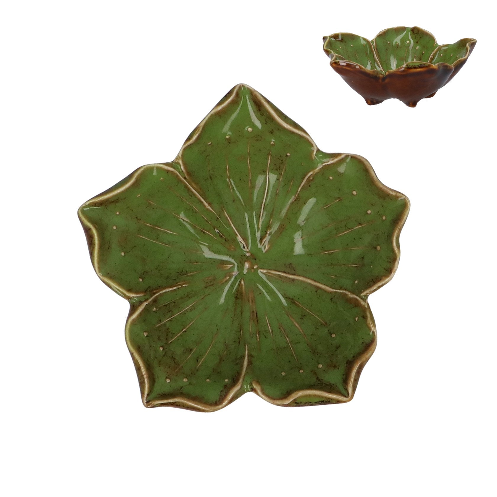 Stoneware Trinket Dish 12cm – Green Reactive Hibiscus