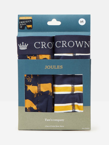 Crown Joules Navy/Yellow Pack of Two Cotton Boxers