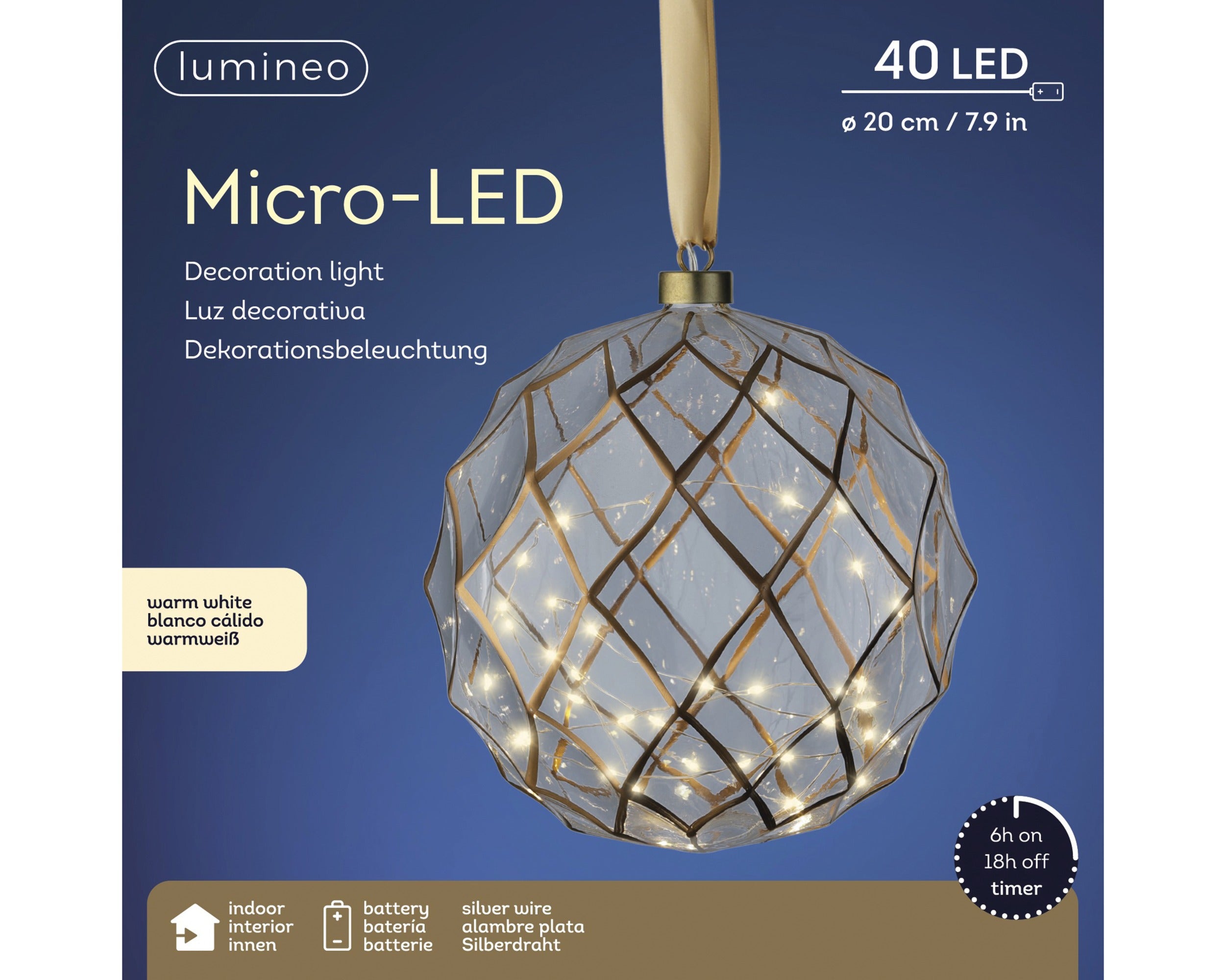 Lumineo LED Glass Ornament - Warm White (20 cm)