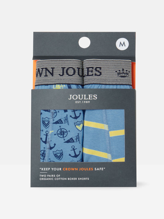 Crown Joules Blue Sail Cotton Boxer Briefs (2 Pack)