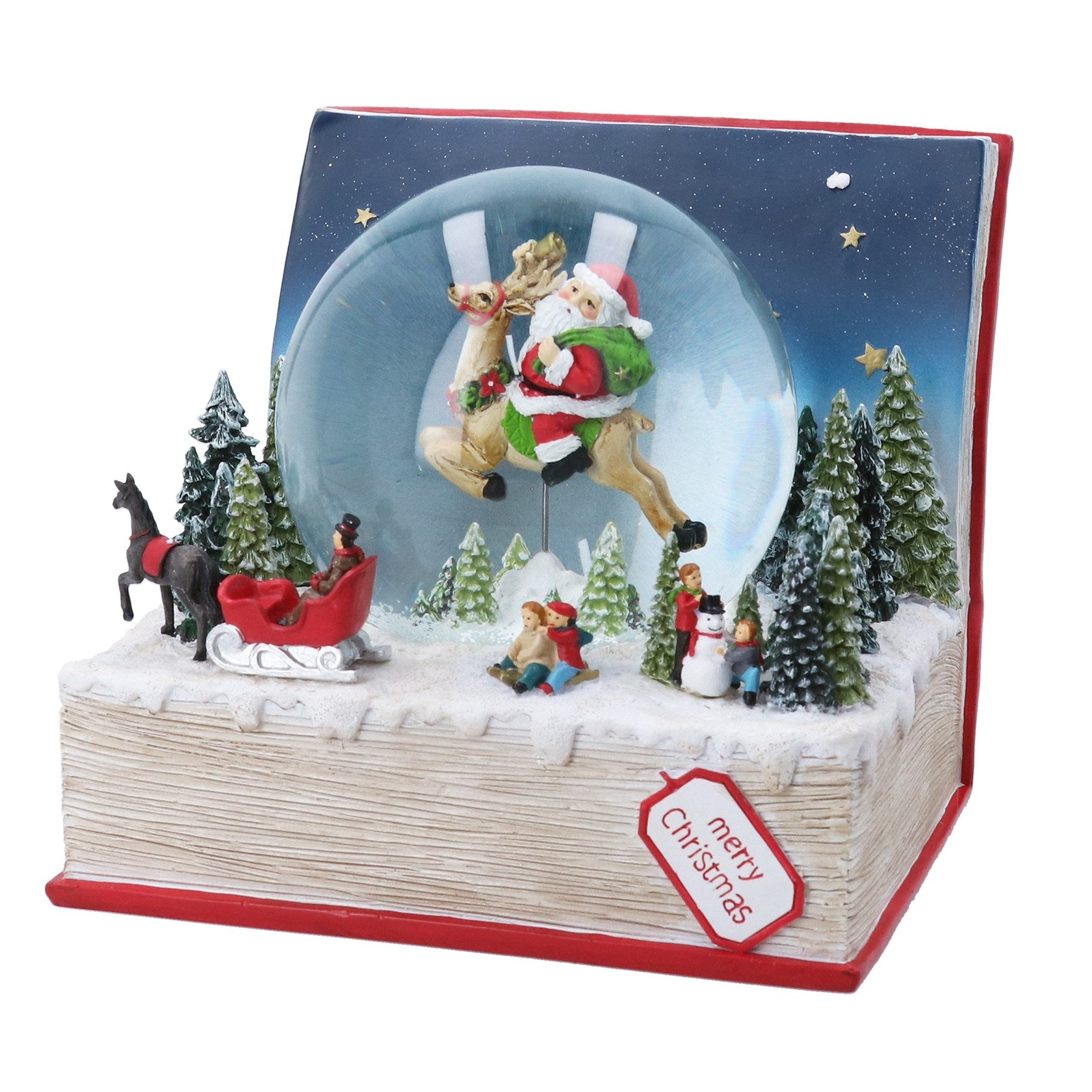 Resin Musical Snow Globe 18cm – Santa in Book