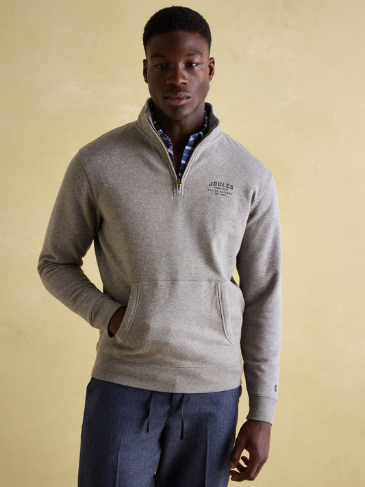 Jenkins Grey Marl Quarter Zip Graphic Sweatshirt