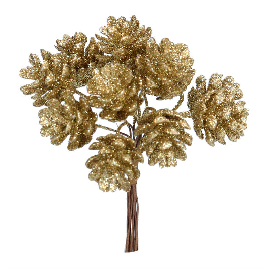 Gold Sparkling Mini Cone Bunch Pick (10cm)