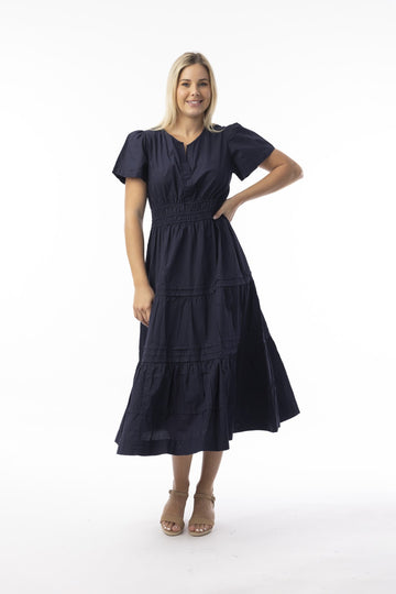 Poplin Essentials Ruched Maxi Dress Navy