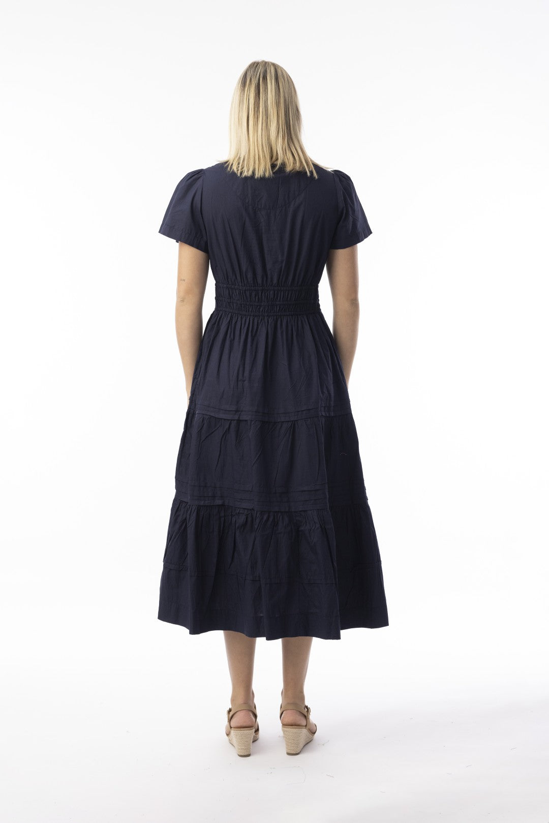 Poplin Essentials Ruched Maxi Dress Navy