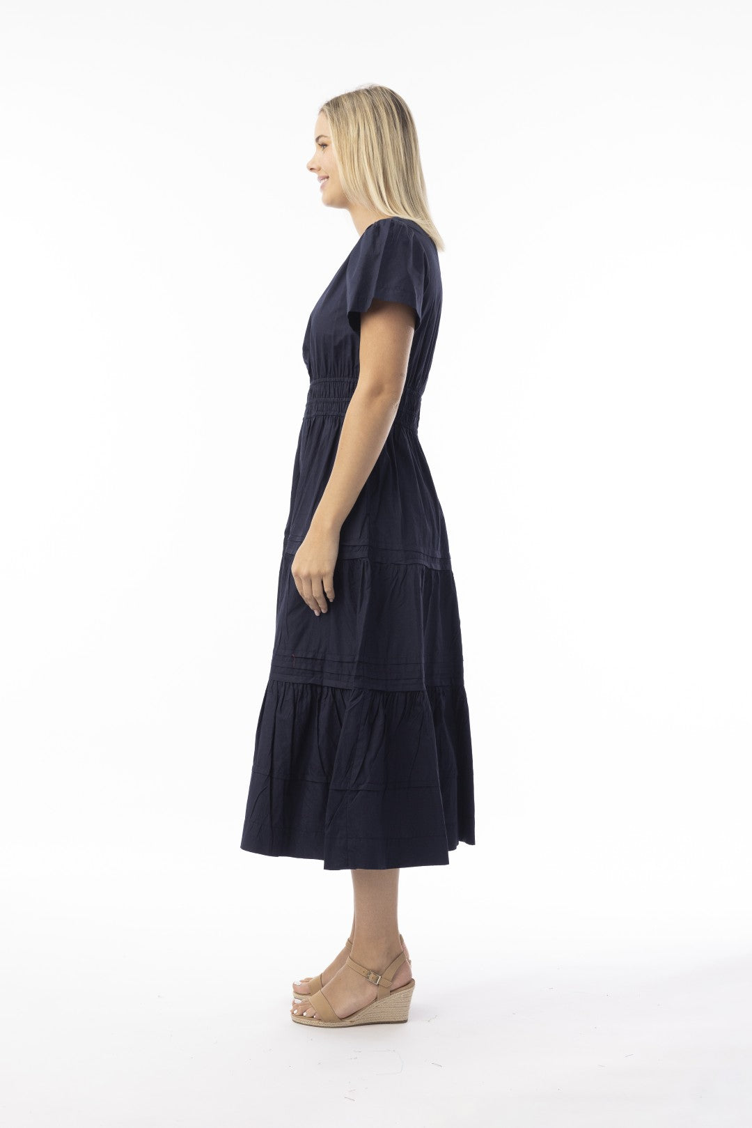 Poplin Essentials Ruched Maxi Dress Navy
