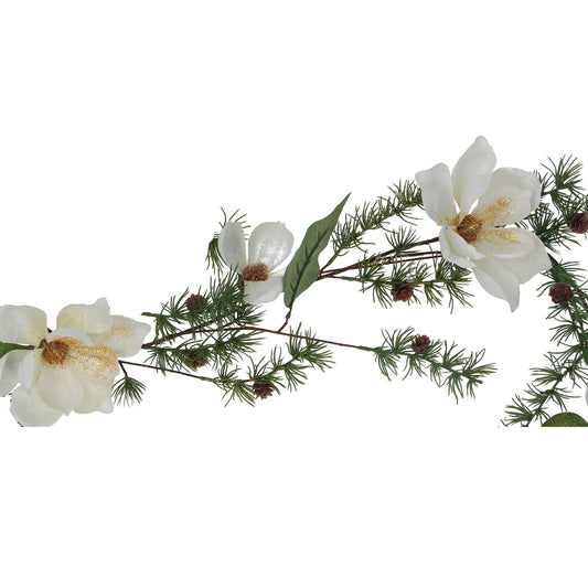 Cream Magnolia & Spikey Fir Garland