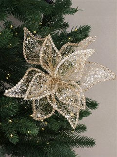 Sheer Gold Fabric Poinsetta Clip