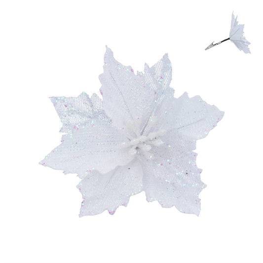 White Poinsettia Fabric Clip on Flower (14cm)