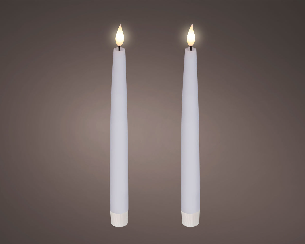 Lumineo LED Wick Dinner Candles – White, 24.5 cm – Set of 2