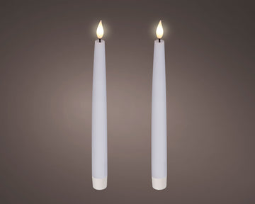 Lumineo LED Wick Dinner Candles – White, 24.5 cm – Set of 2