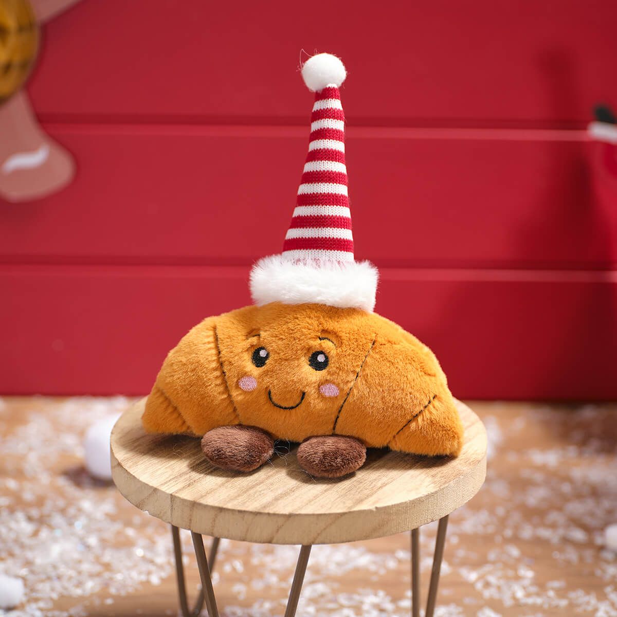 Festive Fun Plush Decorative Stripe Hat Sitting Claude The Croissant