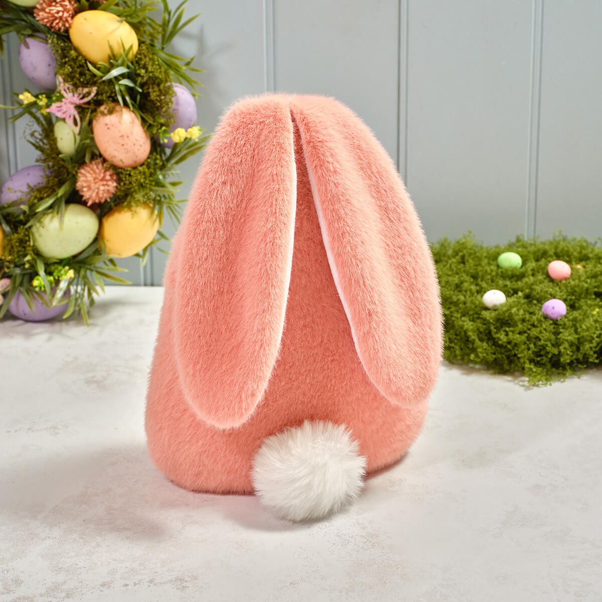 Bunny Hops Plush Back Facing Bunny Sitting Ornament Large Pink