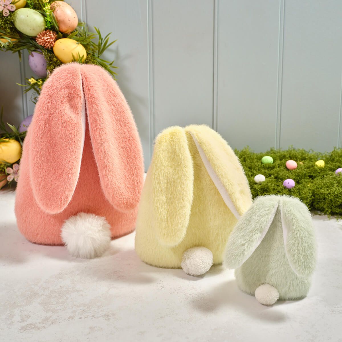Bunny Hops Plush Back Facing Bunny Sitting Ornament Large Pink