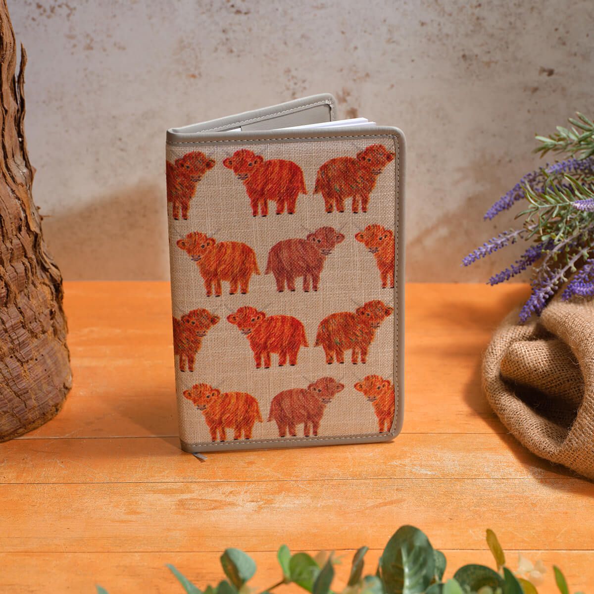 Highland Coo Linen Covered Notebook Plain Paper