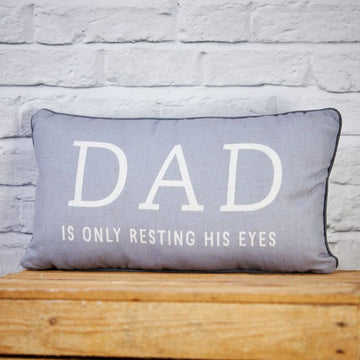 DAD RESTING EYES CUSHION GREY FABRIC WITH WHITE QUOTE