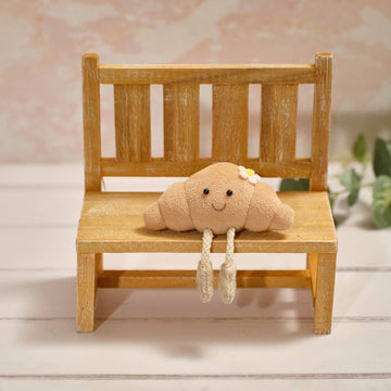 Farmhouse Bunny Polyester Velour Croissant Shelf Sitter with Dangly Legs and Daisy