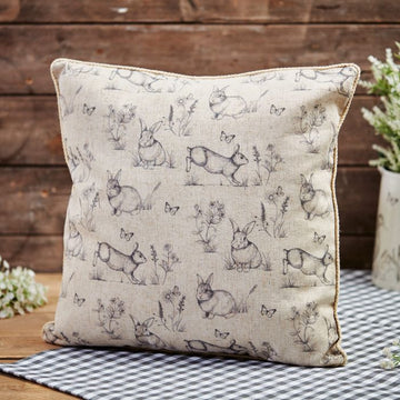 SKETCHY BUNNY GREYSCALE CUSHION PRINTED FABRIC