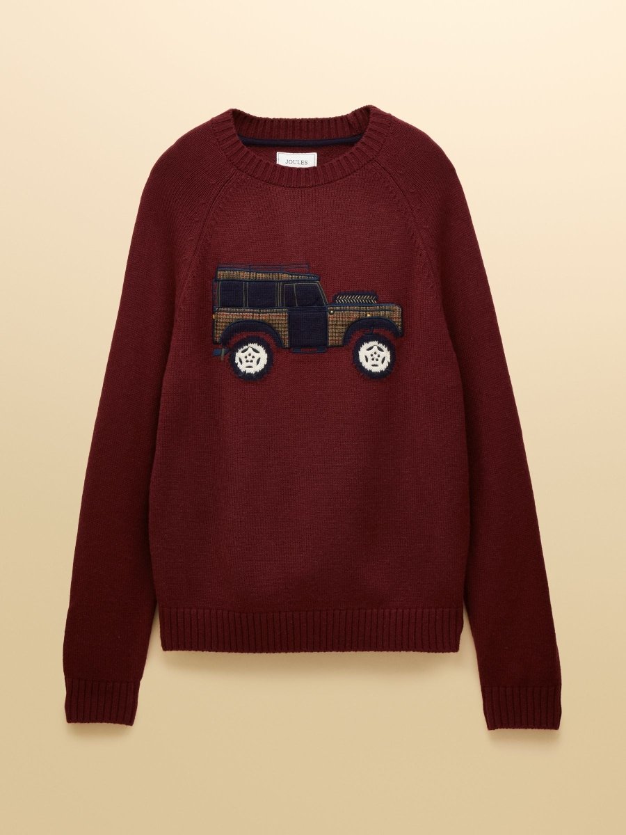 4x4 Burgundy Red Intarsia Crew Neck Jumper - RUTHERFORD & Co