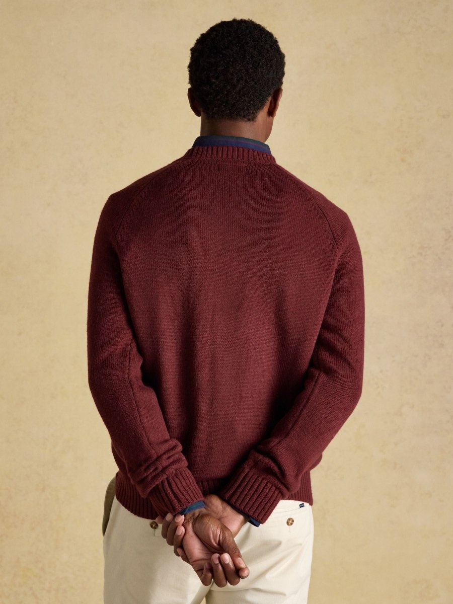 4x4 Burgundy Red Intarsia Crew Neck Jumper - RUTHERFORD & Co