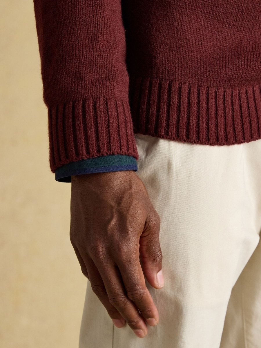 4x4 Burgundy Red Intarsia Crew Neck Jumper - RUTHERFORD & Co