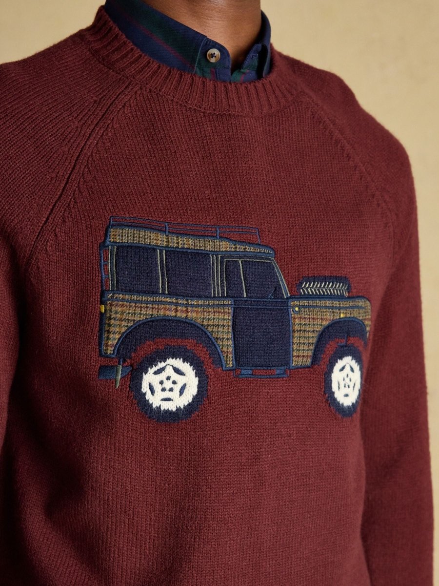 4x4 Burgundy Red Intarsia Crew Neck Jumper - RUTHERFORD & Co