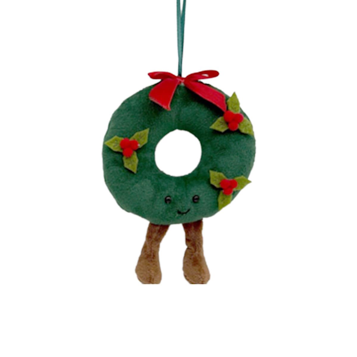 Festive Fun Polyester Novelty Wreath Hanger with Red Bow and Holly