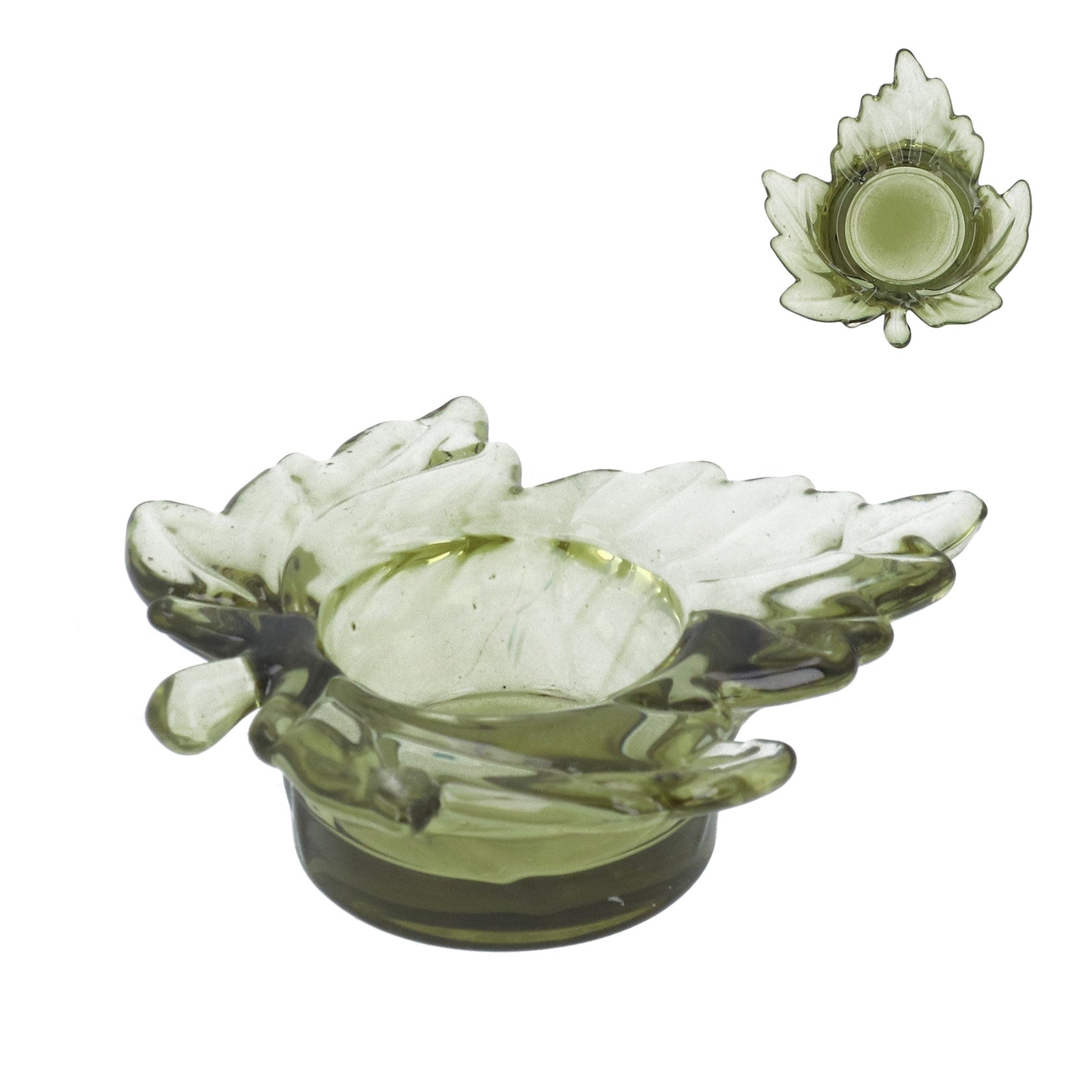 Glass T-Lite 3.5cm - Green Maple Leaf