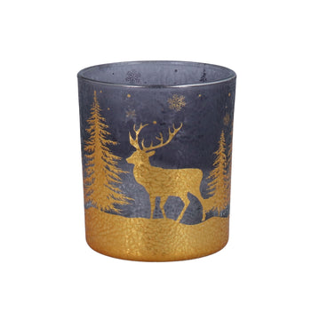 Glass Nite Lite 8cm – Smoked w Gold Forest Scene