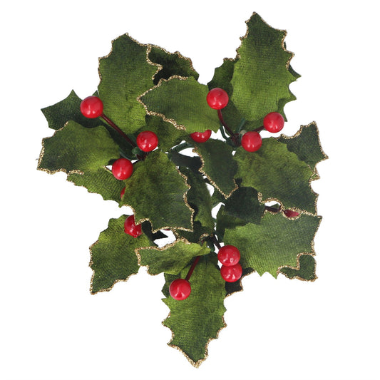 Green Holly/Berries Velvet Candle Ring (13cm)