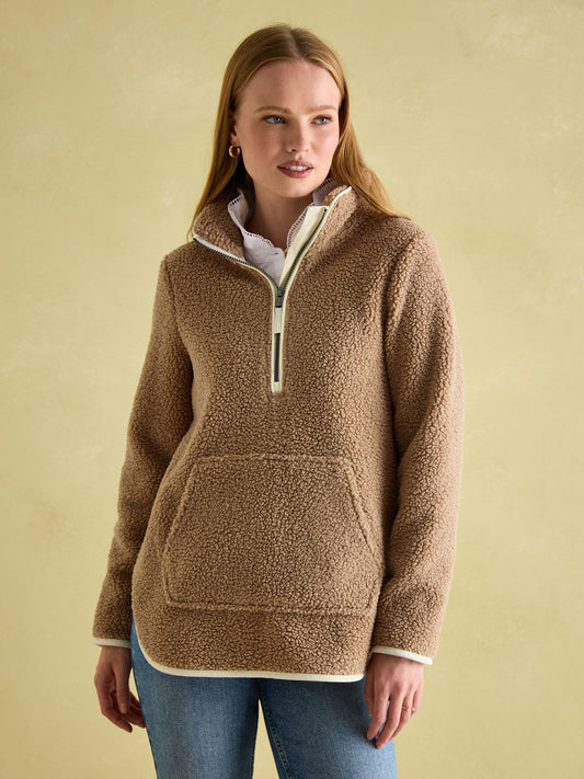 Aldeburgh Tan Brown Quarter Zip Fleece