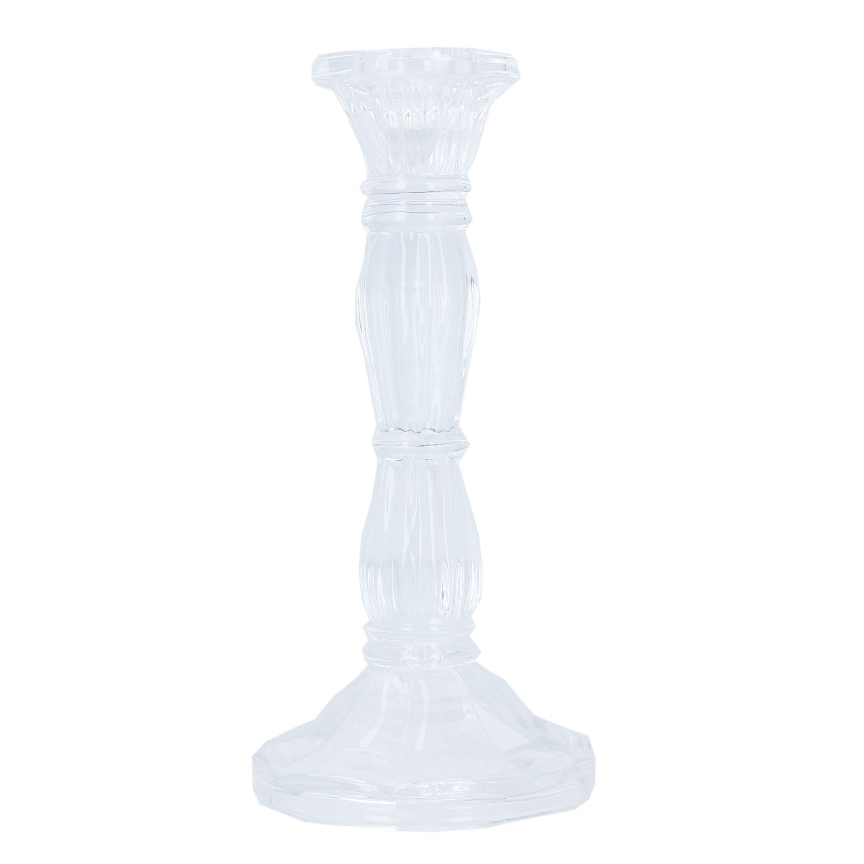 Clear Moulded Glass Candlestick (20cm)