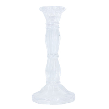 Clear Moulded Glass Candlestick (20cm)