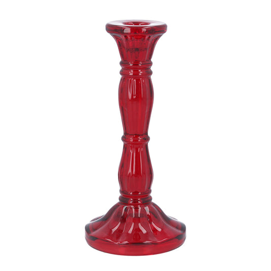 Red Moulded Glass Candlestick (20cm)