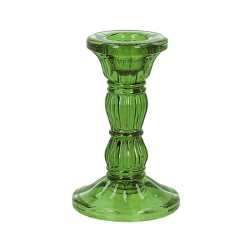 Green Moulded Glass Candlestick (10cm)