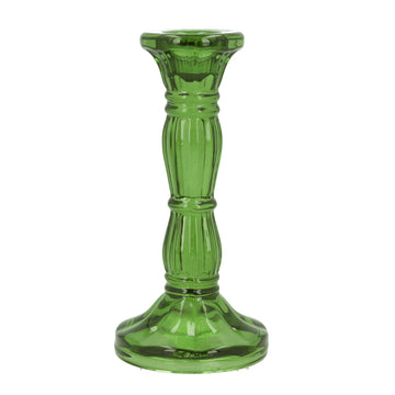 Green Moulded Glass Candlestick (16cm)